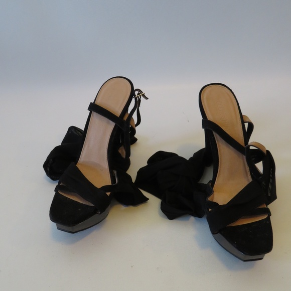 COLIN STUART BLACK SUEDE FABRIC LACE UP HEELS 10 - Picture 2 of 7
